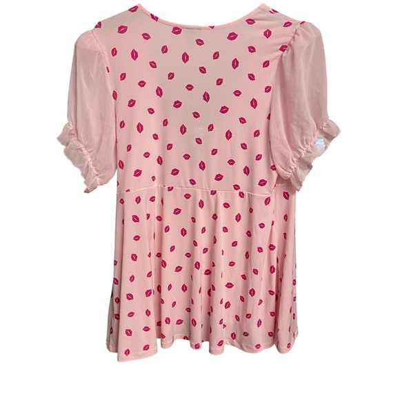 Torrid Studio Knit Chiffon Puff Sleeve Surplice Top Pink Size 1X Dark Pink Lips - Picture 11 of 14
